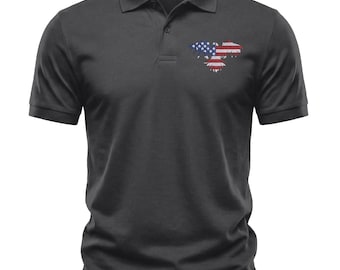 Polo con la bandera del águila americana, diseño bordado del águila calva de EE. UU., regalo patriótico del águila, polo de algodón de manga corta.
