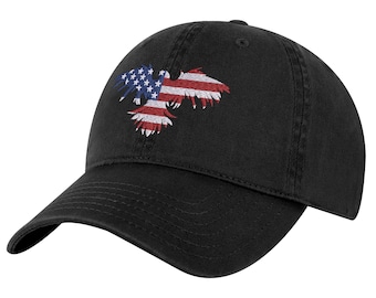 Bald Eagle American Flag Embroidered Adjustable Cotton Dad Hat
