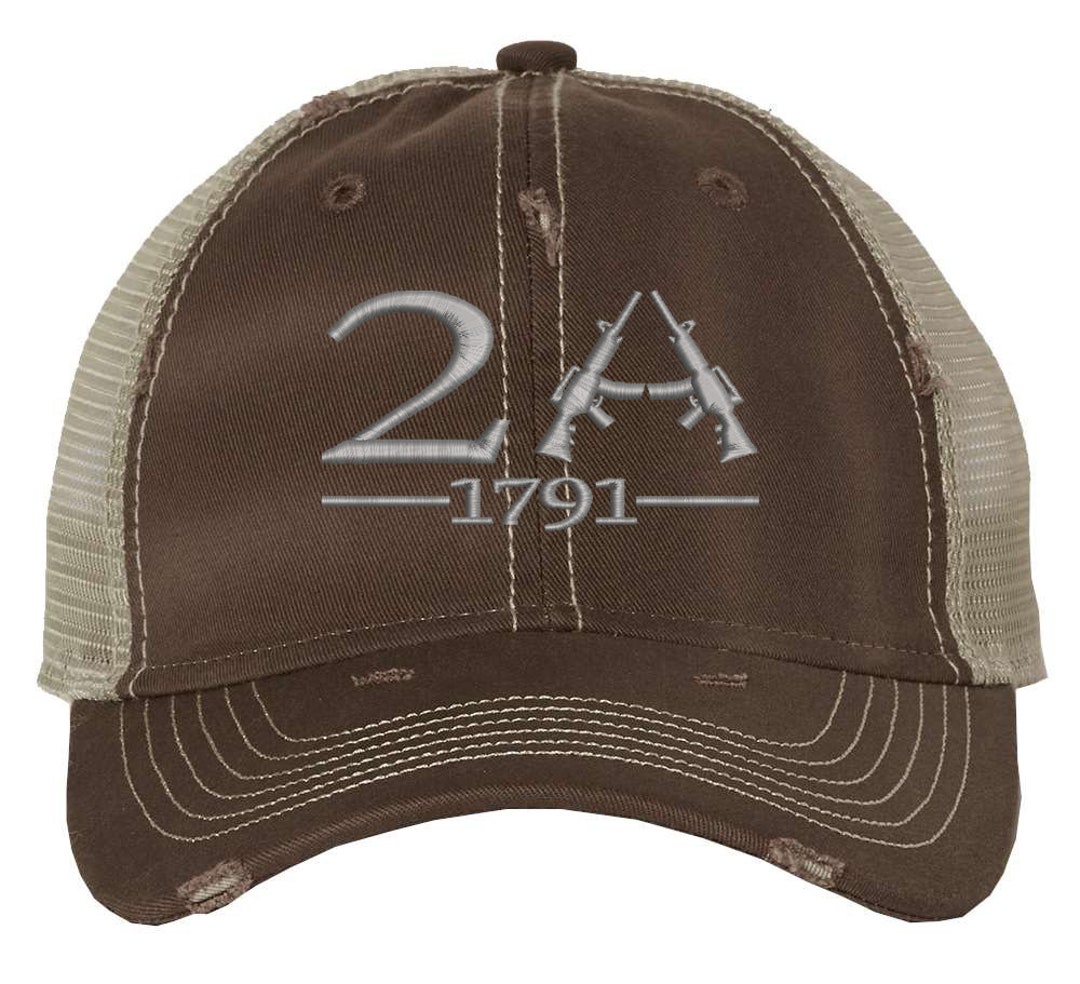Unstructured Distressed Trucker Hat With 2A Embroidery 1791 Edition