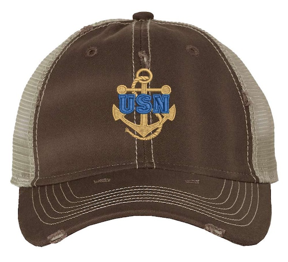 Navy Veteran Cap Distressed Military Trucker Hat Vintage Anchor