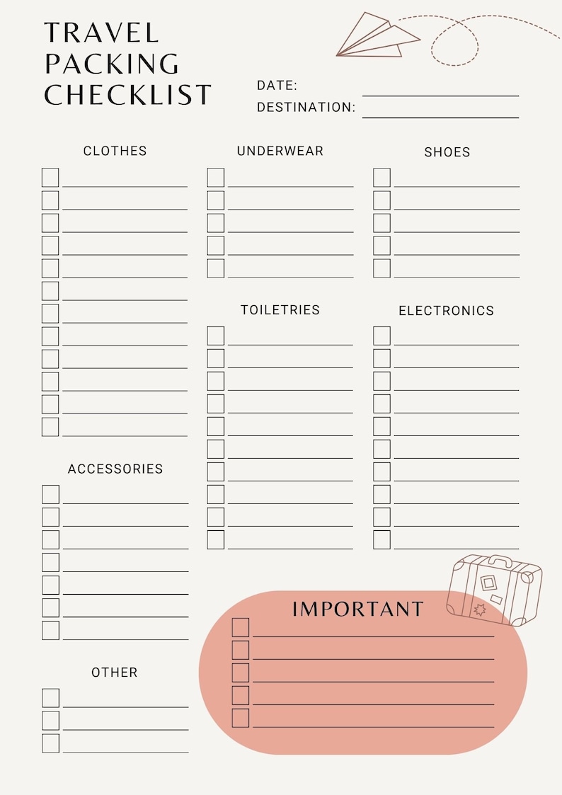 Week Packing Planner Travel Packing Planner, Travel Packing Checklist, Travel Checklist ...