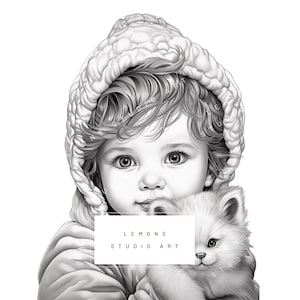 Smittens - Printable Adult Kids Cute Animal Colouring Pages Instant Download Grayscale - PDF & PNG