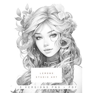 Fantasy One - Premium Adult Coloring Pages - 3 Digital Printable Instant Download Pages - PNG & PDF files