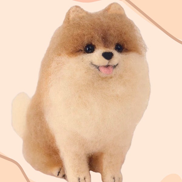 Hamanaka "Aclaine" Acrylic/Vegan Fiber Felting Kit- Pomeranian Dog (English) (Level 1 Kit)