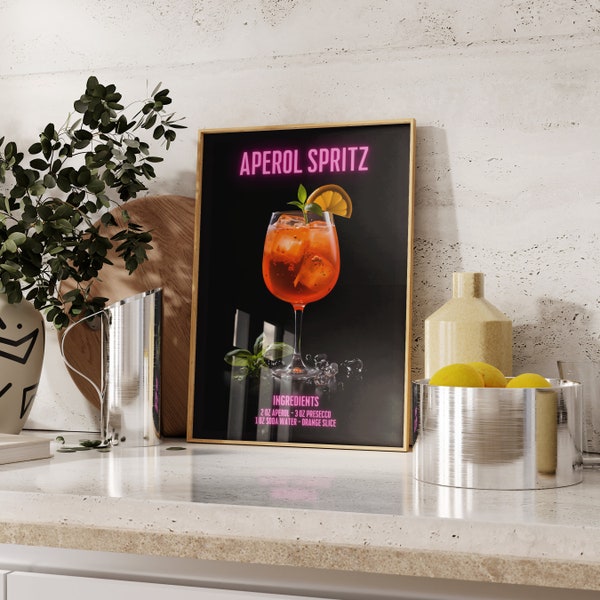 Aperol Spritz Cocktail Print | Digital Download PRINTABLE Wall Art | Modern | Bar Cart Interior Decor | Alcohol wall art