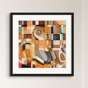 Orange Owl (Giclée Fine Art Print) Abstract Art by R1B2, unique edition print on museum grade quality paper (6x6 8x8 10x10 12x12) wall decor