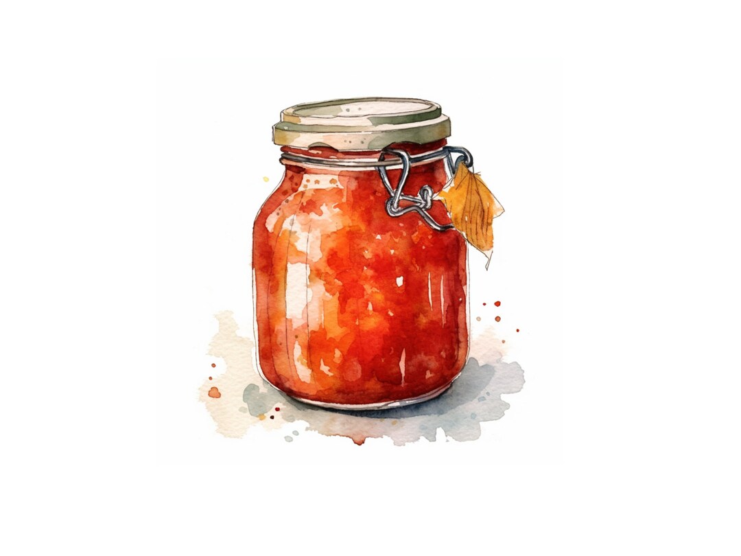 Jar of Marinara Sauce Watercolor Print, Sauce Watercolor Print