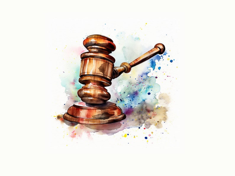 Gavel Watercolor Print, Legal Watercolor Print, Judge Wall Art, Lawyer