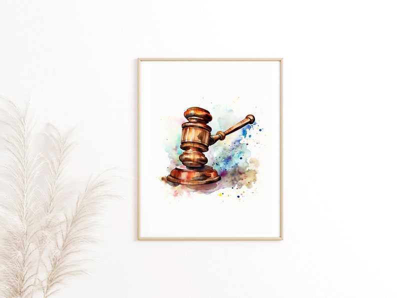 Gavel Watercolor Print, Legal Watercolor Print, Judge Wall Art, Lawyer
