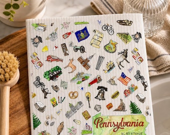 Pennsylvania Swedish Dishcloth x Pippa – Keystone State Watercolor, Eco-Friendly Reusable Sponge Cloth, PA Gift, Kitchen Decor