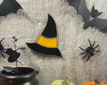 Witch Hat Suncatcher – Stained Glass Halloween Window Decor Spooky Gothic Sun Catcher Ornament