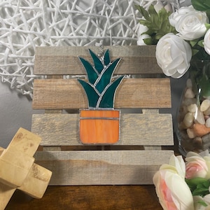 Stained Glass Succulent Suncatcher: Green-Blue Botanical Window Decor