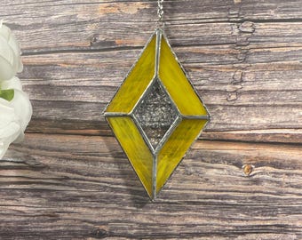 Atrapasueños de diamantes: vitral amarillo, decoración bohemia moderna para ventanas, adorno de regalo.