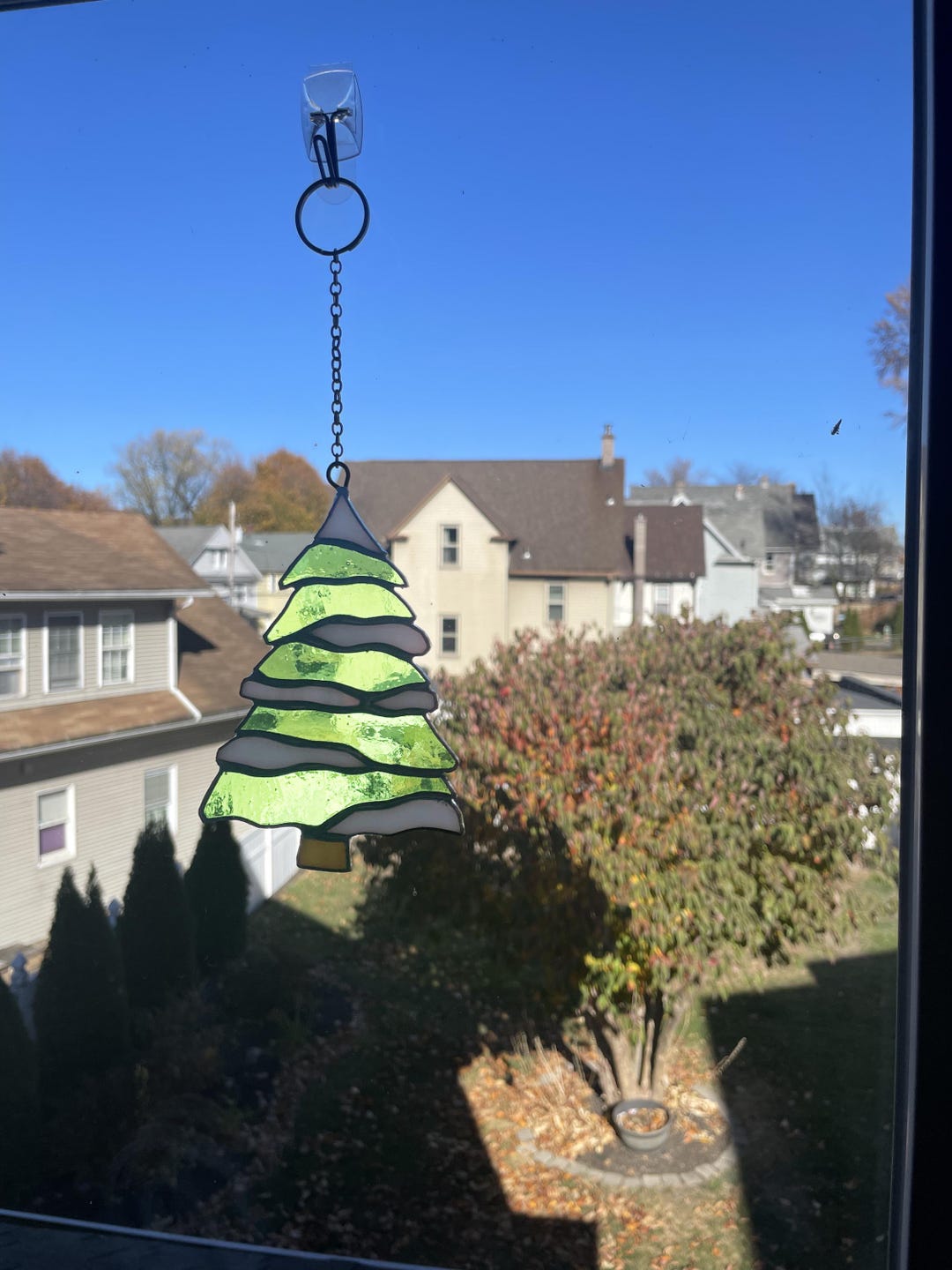 Christmas Tree Suncatcher – Stained Glass Green Holiday Window Decor ...