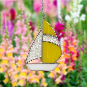 Sailboat Stained Glass Suncatcher Home Decor, Wall Art, Window Hanging, Custom Homemade Ornament Gift