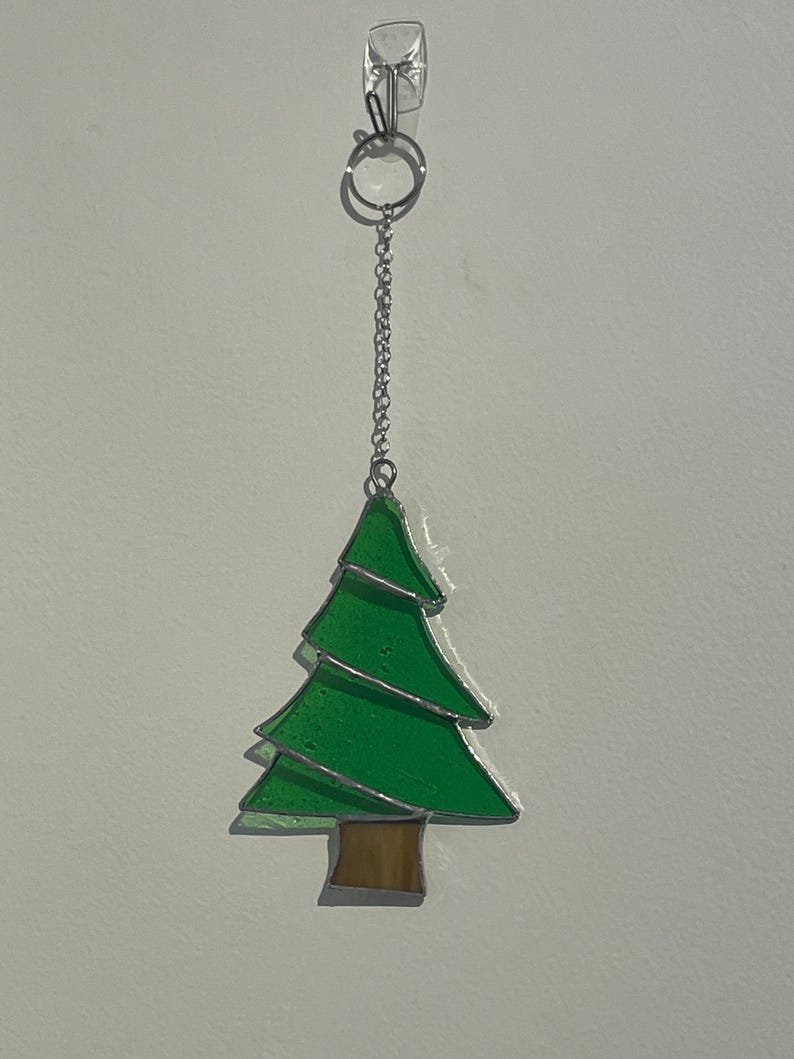 Christmas Tree Suncatcher – Stained Glass Green Holiday Window Decor ...