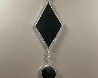 Diamond Suncatcher – Stained Glass Black Modern Geometric Window Decor Sun Catcher Gift Ornament