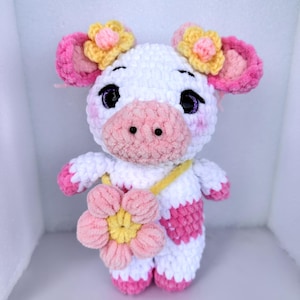 Crochet Flower Cow Plush: Handmade Stuffed Animal Toy