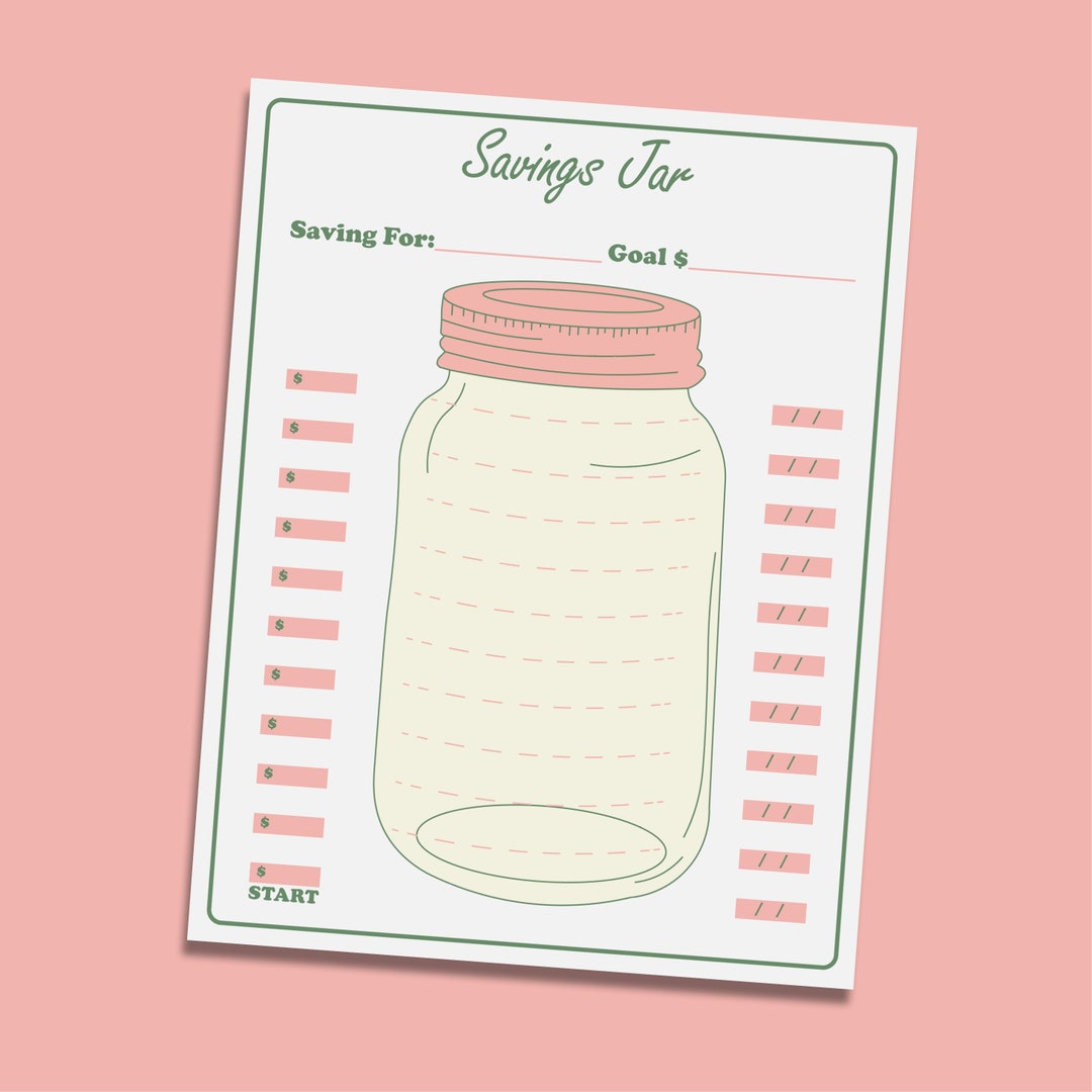 Savings Jar Printable One Page Savings Tracker Etsy