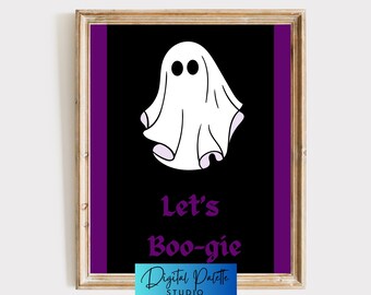 Lets Boogie | Ghost |  Black and Purple | Digital Print  | Halloween Décor | Halloween Art Print | Trendy Halloween Wall Art