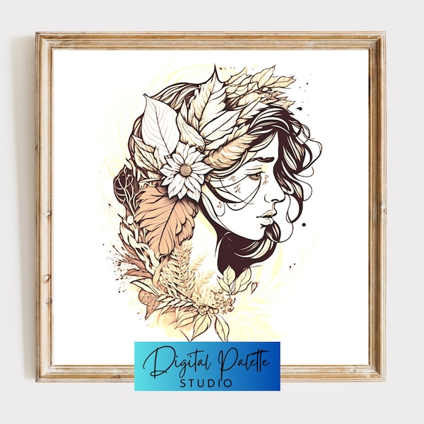 Boho Woman - Téléchargement numérique - Boho Wall Art Print - Coiffe de plumes - Décor de maison du sud-ouest - Décor neutre - Dessin Illustrations