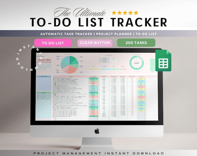 Digital Smart Calendar for Google Sheets, Task Tracker Spreadsheet ...