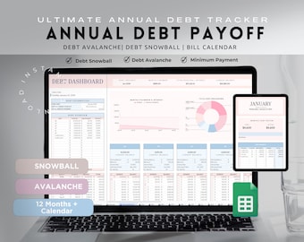 Debt Payoff Tracker Avalanche Snowball Annual Finance Planner & Schedule | Google Sheets Budget Template Savings Challenge