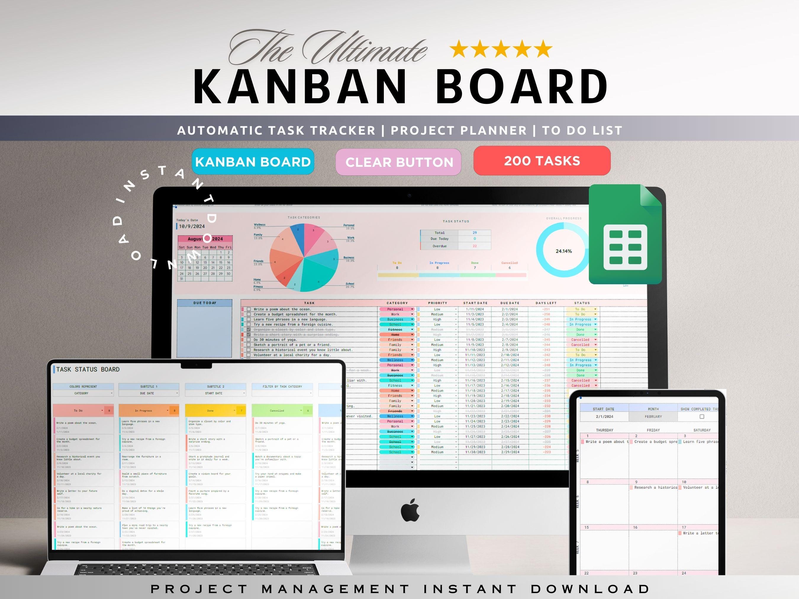 Kanban Board Google Sheets | to Do List Template Task Tracker | Project ...