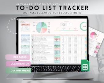 Modèle de liste de choses à faire, feuille de calcul Google Sheets, suivi des tâches hebdomadaires et quotidiennes, planificateur de productivité numérique, liste de contrôle pour les tâches, cerveau TDAH