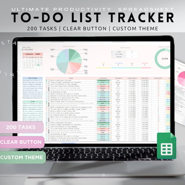 To-Do List Template Spreadsheet Google Sheets Weekly & Daily Task Tracker Digital Productivity Planner To Do List Checklist ADHD Brain