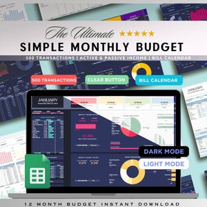 Monthly Budget Planner Google Sheets | Budget, Bills, & Savings Template, Calendar Expense Tracker | Weekly Digital Financial Dark Planner
