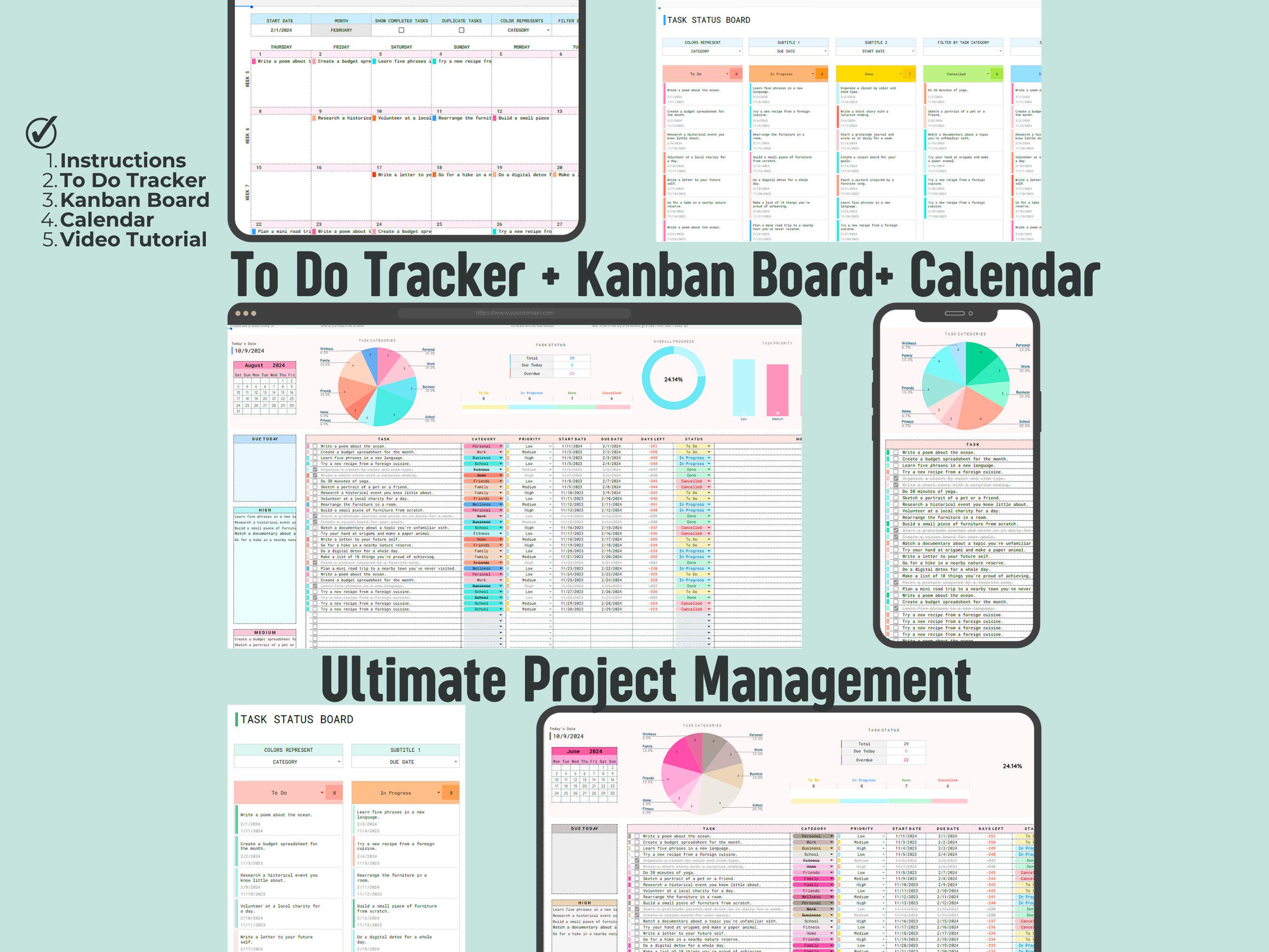 Kanban Board Google Sheets | to Do List Template Task Tracker | Project ...