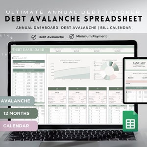 Debt Avalanche Payoff Finance Planner & Schedule | Google Sheets Personal Budget Template  Savings Challenge, and Debt Tracker