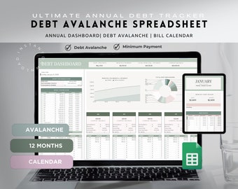 Debt Avalanche Payoff Finance Planner & Schedule | Google Sheets Personal Budget Template  Savings Challenge, and Debt Tracker