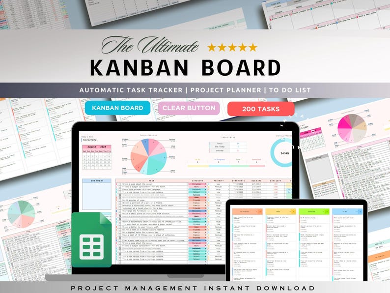 Kanban Board Google Sheets | to Do List Template Task Tracker | Project ...