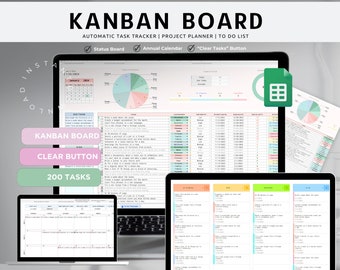 Kanban Board Google Sheets, To Do List Template, Task Priority Tracker, Project Management Tool, Gantt Chart, Kanban Planner Spreadsheet