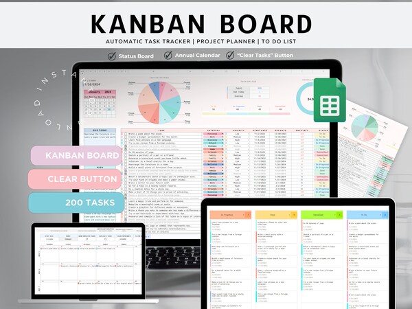 Kanban Board Google Sheets Template Task Tracker Project Management ...