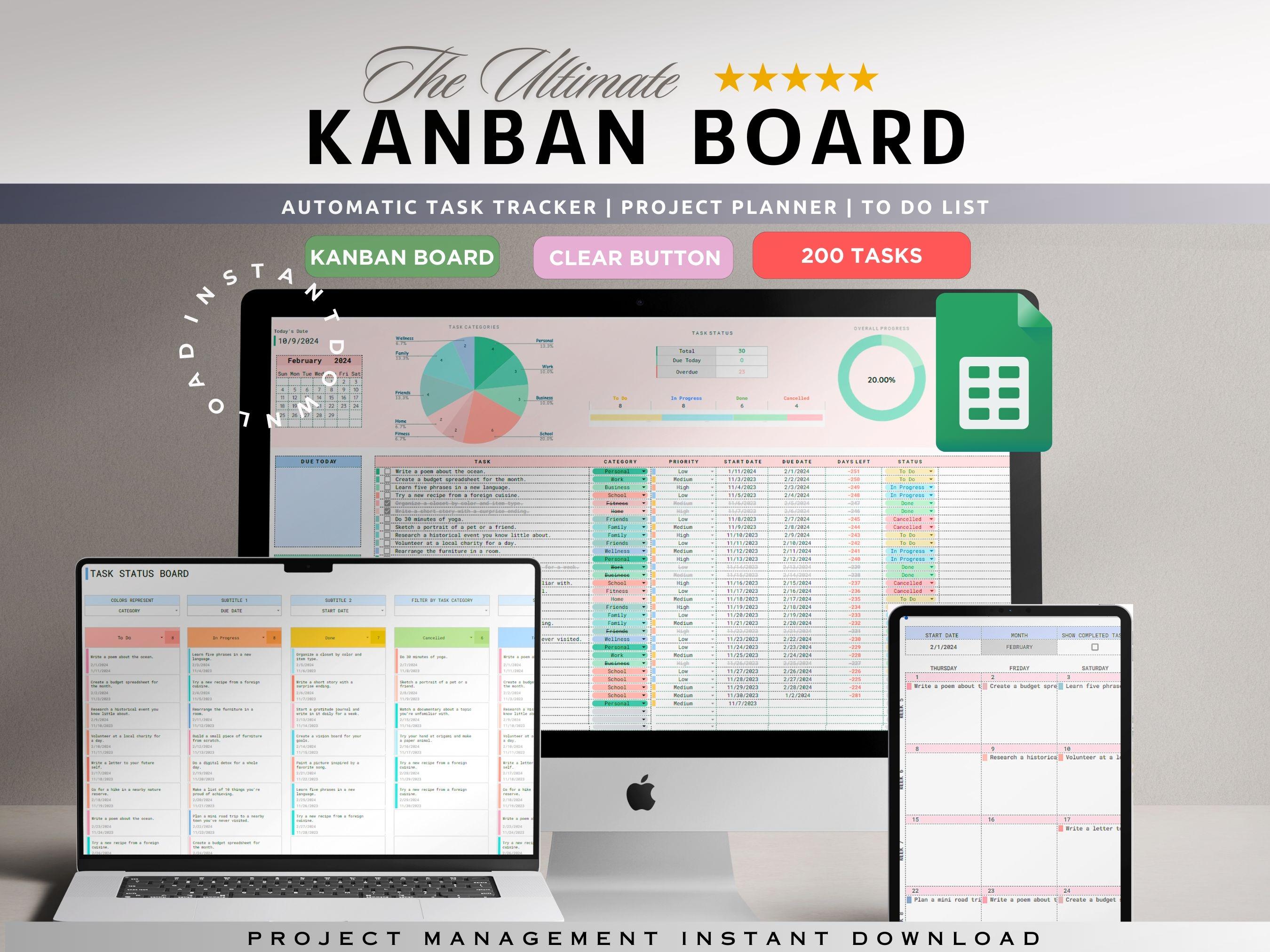 Kanban Board Google Sheets | to Do List Template Task Tracker | Project ...
