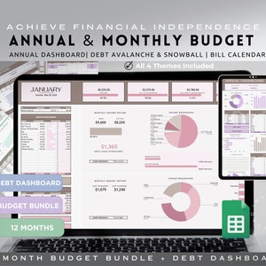 Annual Monthly Budget Planner Google Sheets | Budget, Bills, & Savings Template Expense Tracker | Weekly Digital Personal Financial Planner