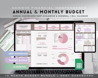 Annual Monthly Budget Planner Google Sheets | Budget, Bills, & Savings Template Expense Tracker | Weekly Digital Personal Financial Planner