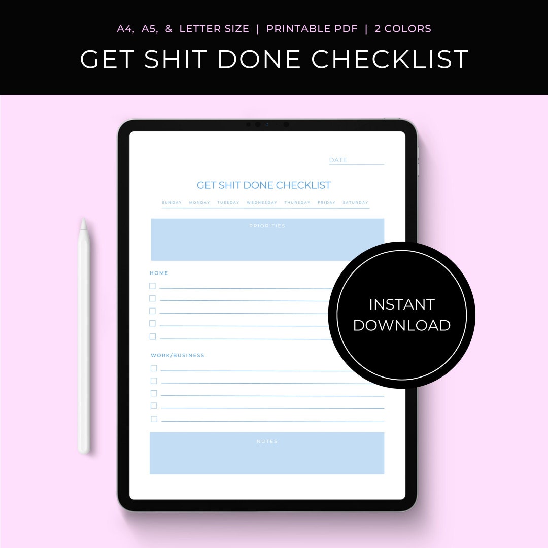 Get Shit Done Checklist Printable to Do List Checklist - Etsy