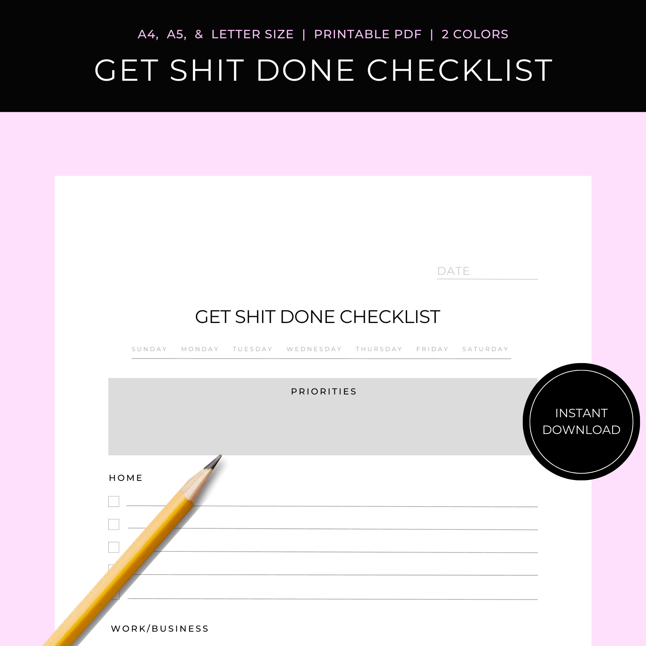 Get Shit Done Checklist Printable to Do List Checklist - Etsy
