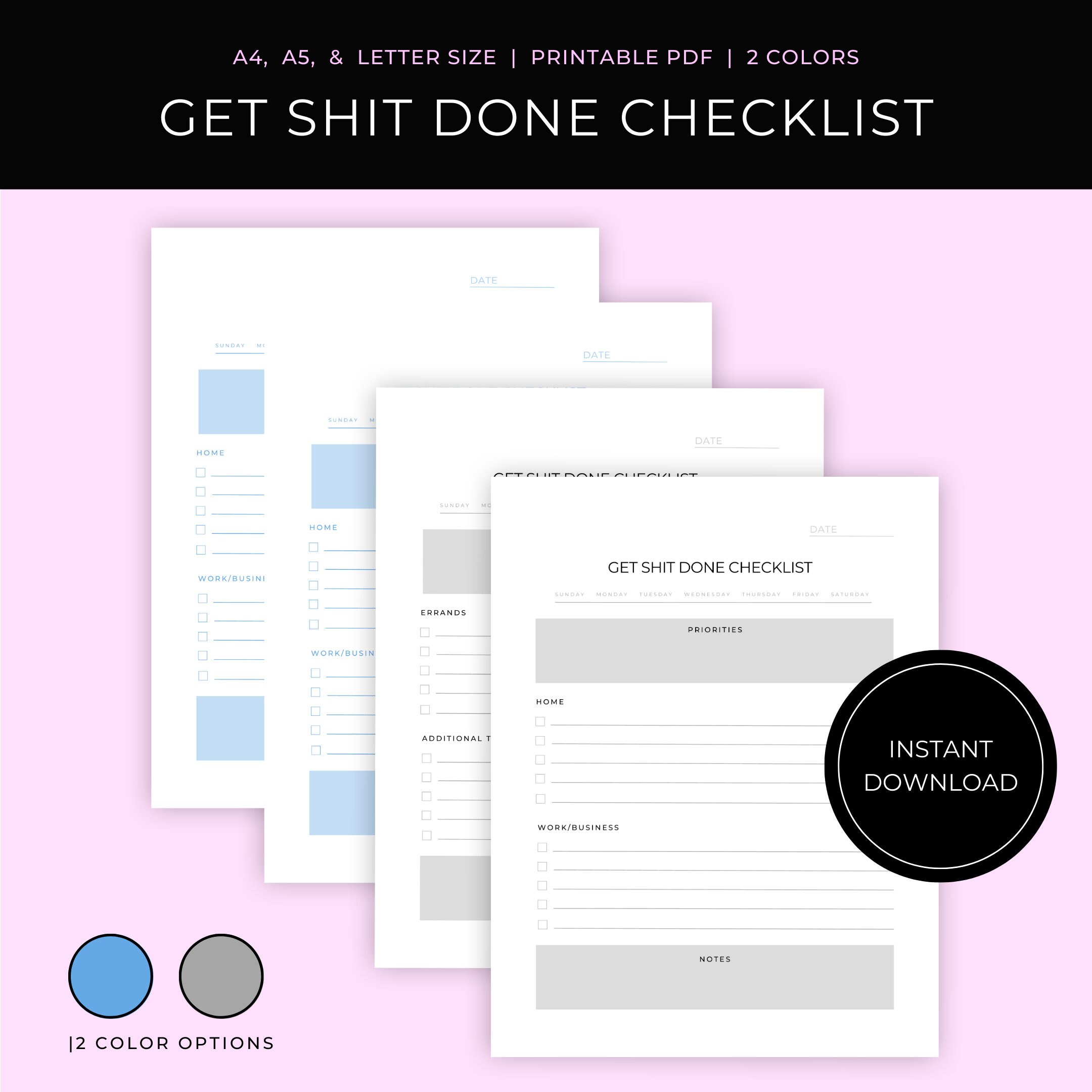 Get Shit Done Checklist Printable to Do List Checklist - Etsy