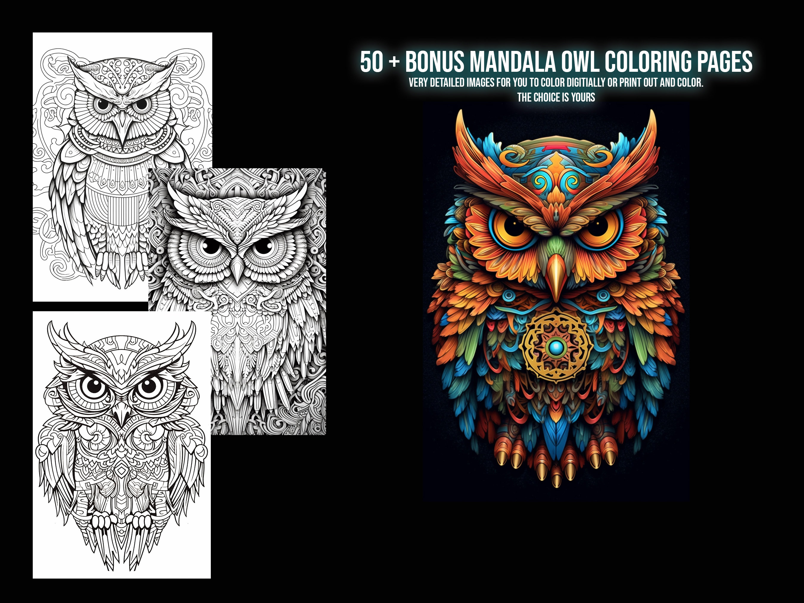 Printable 50 + Owl Mandala Adult Coloring Pages