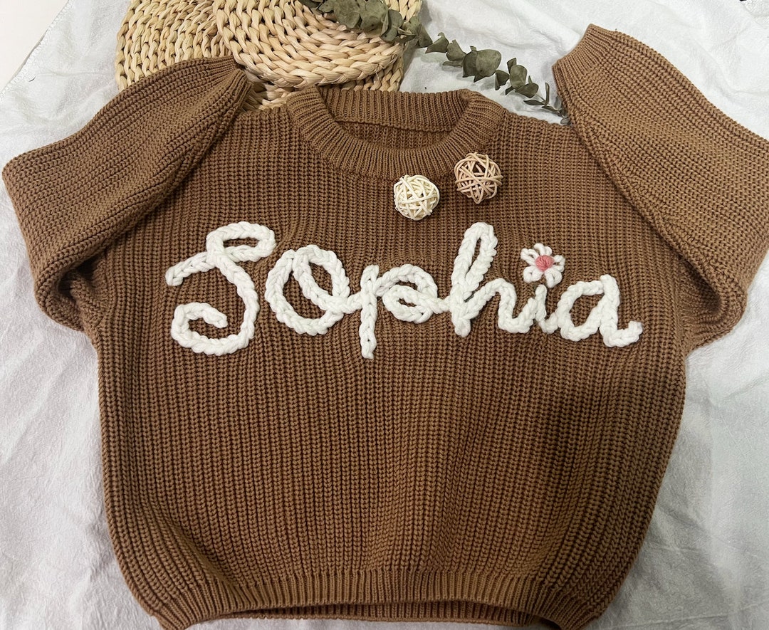 Custom Embroidered Baby Name Sweater Hand Knit Name Sweater Etsy