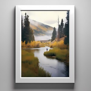 Trout Fishing in Green | printable wall art | digital download | wall decor