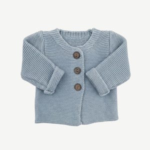 Andi Ribbed Knit Baby Cardigan - 100% Soft Cotton Sweater - Neutral Newborn Gift - Classic Baby Layering Piece - Wooden Button Infant Jacket