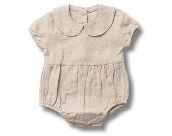 Linen Baby Allie Bubble Romper - Newborn Gift - Neutral Oat Baby Clothes