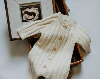 Milo Cotton Knit Jumper: Essential Newborn Romper, Gender Neutral Baby Coming Home Outfit, Ribbed Knit Bodysuit, T-AGO Boutique Selection
