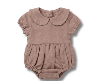 Linen Allie Bubble Romper Baby - Newborn Gift - Vintage pink Baby Clothes - T-AGO Boutique- Newborn Baby Girl